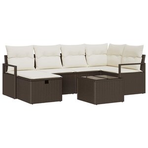 vidaXL Ensemble de canapé de jardin avec coussin 7 Pièces Marron et crème