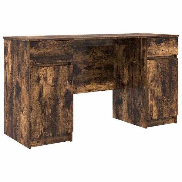 vidaXL Bureau avec porte Chêne fumé 140 x 49 x 76 cm Bois d'ingénierie