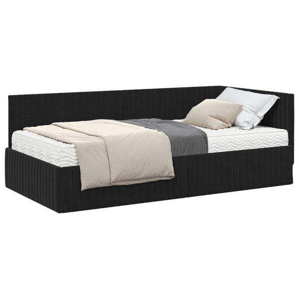 vidaXL Cadre de lit d'angle avec matelas 2 pc Noir 90 x 200 cm Velours