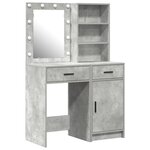 Ensemble de coiffeuse 2 pièces avec éclairage LED en bois d'ingénierie gris béton