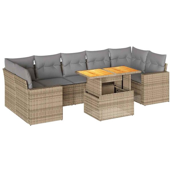 vidaXL Salon de jardin avec coussins 8 Pièces beige résine tressée