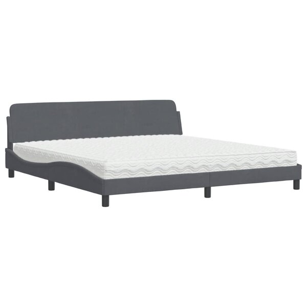 vidaXL Lit avec matelas Dover gris foncé 200x200 cm velours