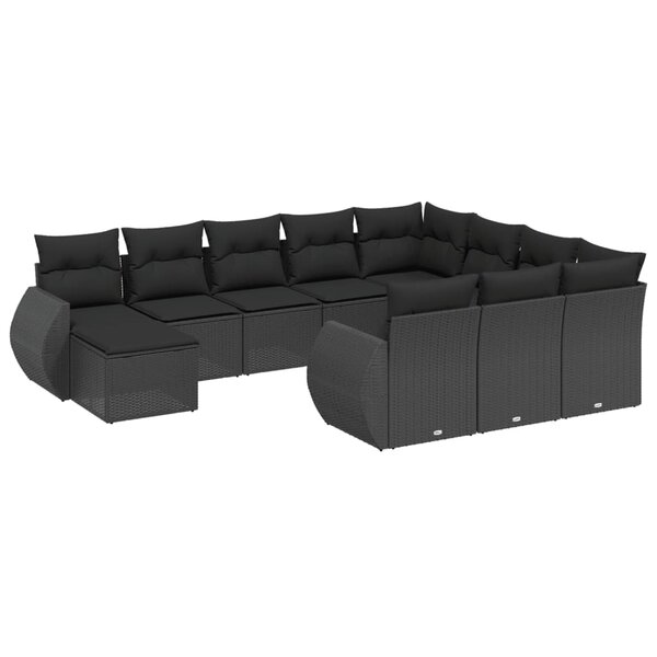 vidaXL Salon de jardin 11 Pièces avec coussins noir résine tressée