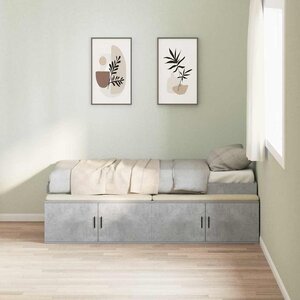 vidaXL Cadre de lit Gris béton 90 x 200 cm Bois d'ingénierie