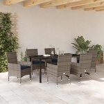vidaXL Ensemble table et chaises avec coussin 7 Pièces Gris Rotin PE