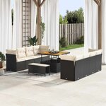 vidaXL Ensemble de canapé de jardin avec coussin 11 Pièces Noir et crème