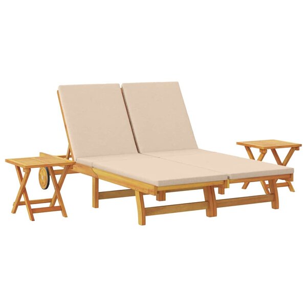vidaXL Transat avec coussin Beige Bois d'Acacia Massif