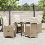 vidaXL Set de salle à manger de jardin 5 pièces avec coussins Beige Poly Rattan