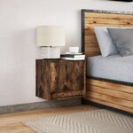 vidaXL Table de chevet murale avec lumières LED chêne fumé