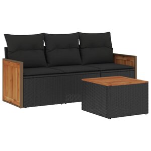 vidaXL Salon de jardin 4 Pièces avec coussins noir résine tressée