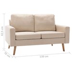 vidaXL Canapé à 2 places Crème Tissu