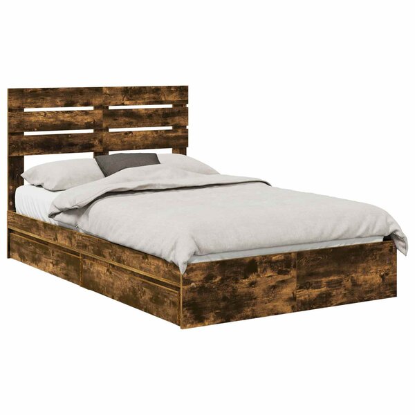 vidaXL Lit de Rangement Chêne fumé 135 x 190 cm Bois d'ingénierie