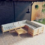 vidaXL Salon de jardin 10 Pièces avec coussins crème Bois de pin