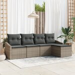 vidaXL Ensemble de repas de jardin de 5 pièces avec coussins gris en rotin PE