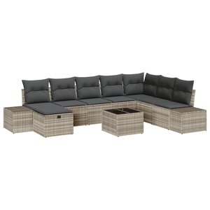 vidaXL Set de canapé de jardin 9 pièces avec coussins en rotin poly léger gris