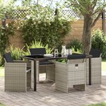 Ensemble de salle à manger de jardin 5 pièces vidaXL avec coussins gris clair en poly rotin