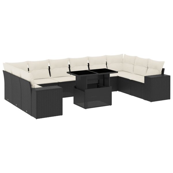 vidaXL Salon de jardin 11 Pièces avec coussins noir résine tressée