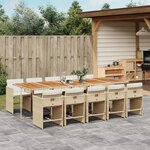 vidaXL Ensemble à manger de jardin et coussins 11 Pièces beige poly rotin