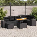 vidaXL Salon de jardin 8 Pièces avec coussins noir résine tressée