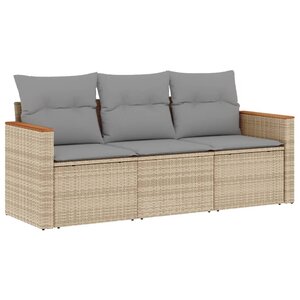 vidaXL Salon de jardin avec coussins 3Pièces mélange beige résine tressée