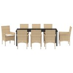 vidaXL Ensemble de Salle à Manger de Jardin de 9 Pièces avec Coussins Beige Poly Rattan