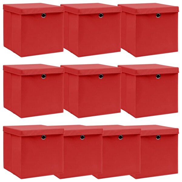 vidaXL Boîtes de rangement et couvercles 10 Pièces Rouge 32x32x32cm Tissu