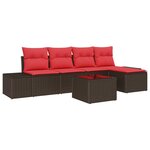 vidaXL Ensemble de canapé de jardin avec coussin 6 Pièces Marron et rouge