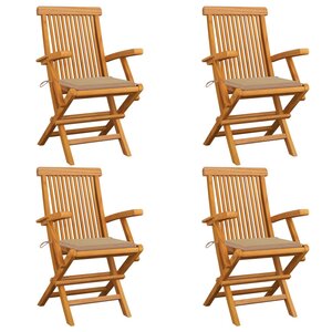 vidaXL Chaises de jardin et coussins beige lot de 4 Bois teck massif