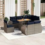 vidaXL Salon de jardin 9 Pièces avec coussins gris résine tressée