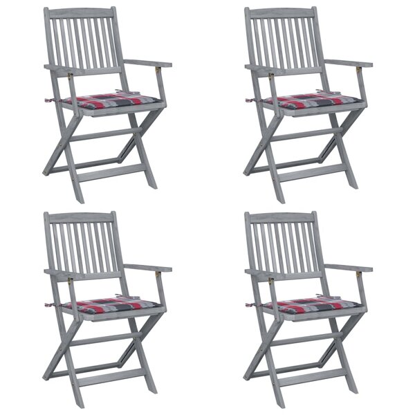 vidaXL Chaises pliables d'extérieur lot de 4 et coussins Bois d'acacia