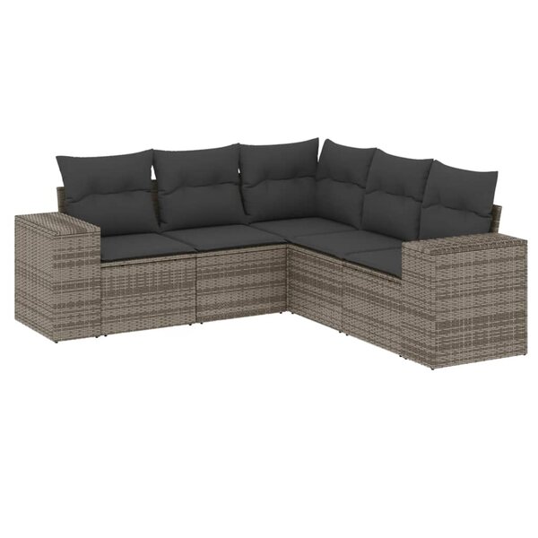 vidaXL Salon de jardin 5 Pièces avec coussins gris résine tressée