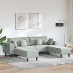 vidaXL Canapé en velours avec coussin avec oreiller 3 Pièces Gris clair 208 cm Velours