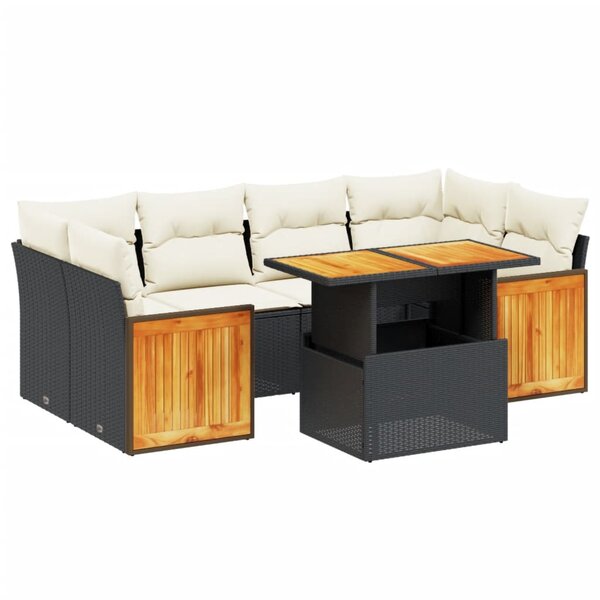 vidaXL Salon de jardin 7 Pièces avec coussins noir résine tressée
