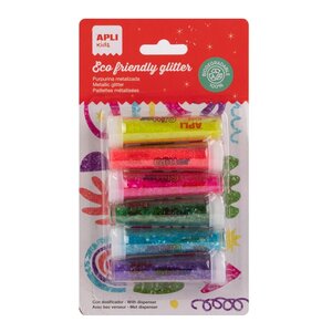 Pack Apli avec 6 pots de paillettes biodégradables 6 g par pot - Couleurs fluorescentes assorties
