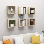 vidaXL Étagères cube murales 6 Pièces Chêne sonoma 30x15x30 cm