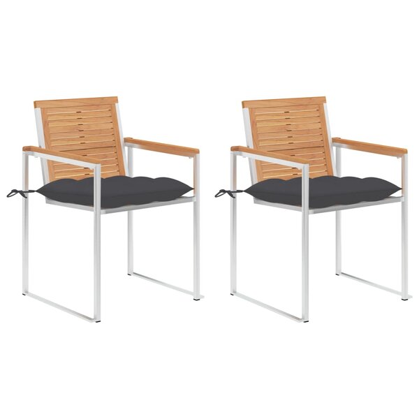 vidaXL Chaises de jardin avec coussins 2 Pièces Teck solide et acier