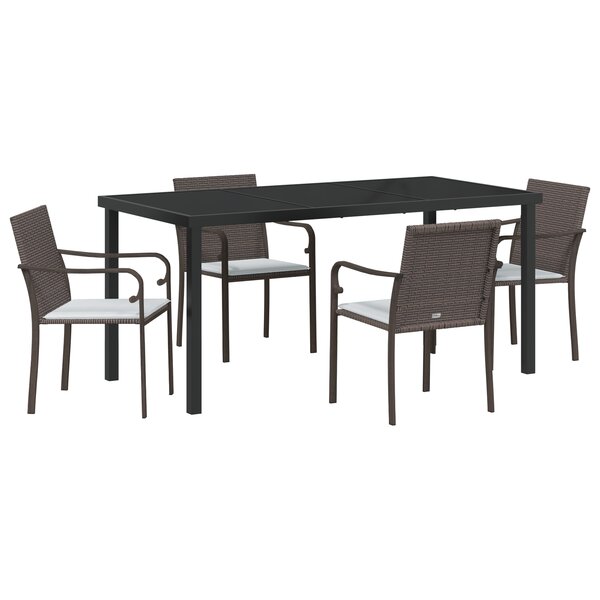 Ensemble de jardin 5 pièces avec coussins en polyrotin marron
