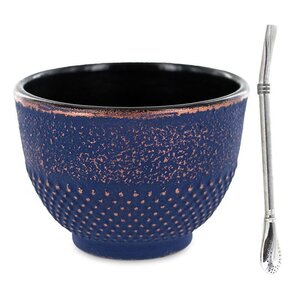 Tasse en fonte bleue et bronze 0 15 L + paille inox avec filtre