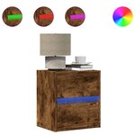 vidaXL Table de chevet murale avec lumières LED chêne fumé