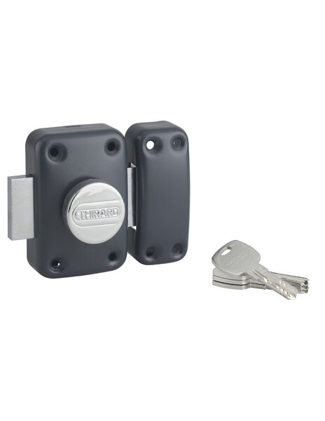 THIRARD - Verrou à bouton Transit 2 pour porte d'entrée  cylindre 40mm  4 clés  époxy anthracite - THIRARD