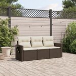 vidaXL Salon de jardin avec coussins 3 Pièces marron résine tressée