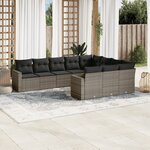 vidaXL Salon de jardin avec coussins 10 Pièces gris résine tressée