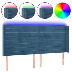vidaXL Tête de lit à LED Bleu foncé 183x16x118/128 cm Velours