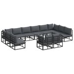vidaXL Ensemble de canapé de jardin avec coussin 12 Pièces Noir Aluminium