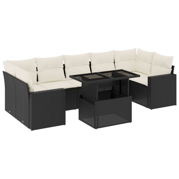 vidaXL Salon de jardin 8 Pièces avec coussins noir résine tressée