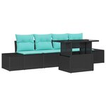 vidaXL Ensemble de Canapés avec coussin 5 Pièces Noir et Bleu polyrotin