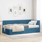 vidaXL Cadre de lit d'angle avec matelas Bleu 90 x 200 cm Velours