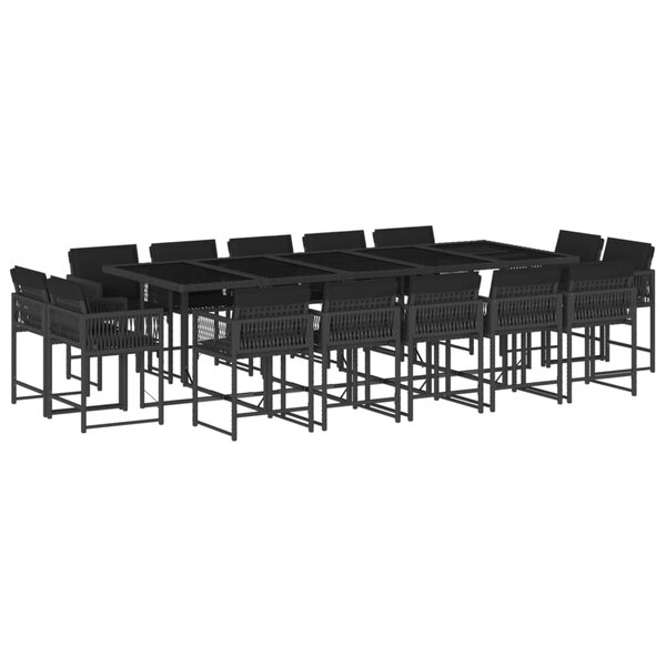 vidaXL Ensemble à manger de jardin 15 Pièces coussins noir résine tressée