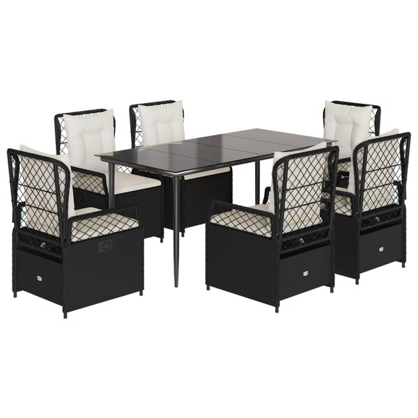 vidaXL Ensemble à manger de jardin coussins 7Pièces Noir Résine tressée