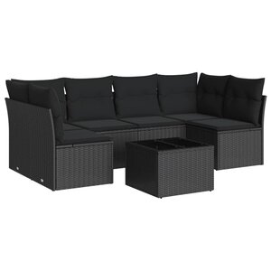 vidaXL Salon de jardin 7 Pièces avec coussins noir résine tressée
